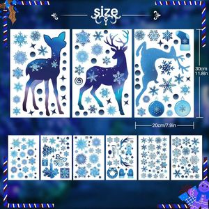 Kerststickers, 213 stuks PVC blauw driedimensionale sneeuwvlokken eland elektrostatische raamstickers glazen vensters, kerstvensterdecoraties, (blauwe sneeuwvlokken en eland)
