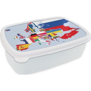 Broodtrommel Wit - Lunchbox - Brooddoos - Kaart - Europa - Vlag - 18x12x6 cm - Volwassenen