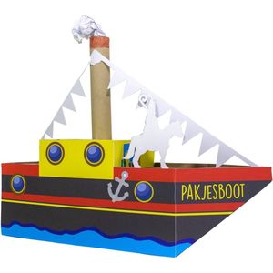 Papieren boot Surprise - Sinterklaas surprise - 17x20x53 cm - Surprise pakket zelf maken - Alleen nog een schaar en lijm nodig - KarTent