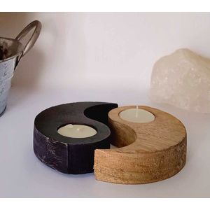 Yin en Yang houten theelicht houders, waxinelicht houder, Sfeerverlichting, decoratie, woonkamer accesoires, woonkamer inrichting, cadeau, gift, kerst, Sfeer, Yin yang