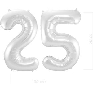 Ballon Cijfer 25 Jaar Zilver 70Cm Verjaardag Feestversiering Met Rietje