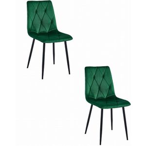 Set van 2 Eetkamerstoelen LIBRA Groen – Zwarte Metalen Poten, Modern Velvet Bekleding, Ergonomisch Design, Max. 120 kg