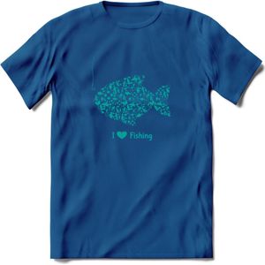 I Love Fishing - Vissen T-Shirt | Aqua | Grappig Verjaardag Vis Hobby Cadeau Shirt | Dames - Heren - Unisex | Tshirt Hengelsport Kleding Kado - Donker Blauw - S