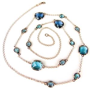 Zilveren halsketting collier halssnoer roze goud verguld Model Multi Forms gezet met blauwe stenen