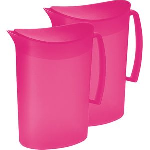 Juypal Schenkkan/waterkan - 2x - fuchsia roze - 2 liter - kunststof - L20 x H23 cm - met deksel