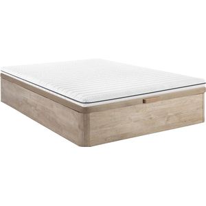 Vente-unique Set 140 x 190 cm bedbodem met opbergruimte, licht naturel + matras van schuim met afneembare hoes van 10 cm dik - NASUS van DREAMEA L 190 cm x H 30 cm x D 140 cm