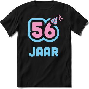 56 Jaar Feest kado T-Shirt Heren / Dames - Perfect Verjaardag Cadeau Shirt - Licht Blauw / Licht Roze - Maat XXL