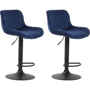 Barkruk Lentos velvet - Blauw zwart - Zithoogte 60-82 cm - Set van 2 - In hoogte verstelbaar - Voor keuken en bar - Met rugleuning - Ergonomische barstoelen