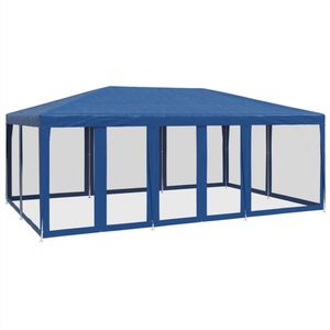 The Living Store Partytent met 10 mesh zijwanden 6x4 m HDPE blauw - Partytent - Feesttent - Buitenterras - Tent - Overkapping