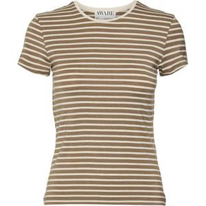 Vero Moda T-shirt Awines Fiona Ss O-neck Top Noos 10300882 Otter/birch Dames Maat - XL