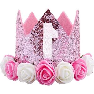 1 jaar verjaardag baby kroon en haarband haaraccessoires hoofdband voor baby's (roze)