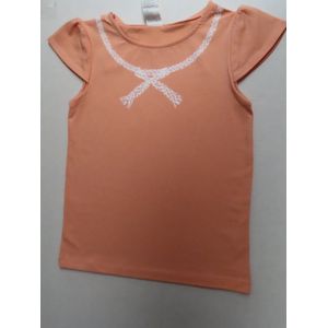 T shirt korte mouw - Meisjes - Oranje - Witte tekening strik - 6 jaar 116