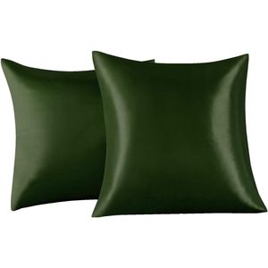 Set van 2 Satijn kussenslopen 65 x 65 cm, Zacht en Zijdig Bed Kussen Kussen Kussen Groen, Envelop Sluiting, Anti-mijt en Hypoallergeen, Haar en Huid Bescherming tegen rimpels