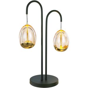 Sierlijke tafellamp Golden egg | 2 lichts | Ø 9,5 cm | 48 cm | glas / metaal | zwart / goud / transparant | bureaulamp | feervol / warm licht | modern / landelijk design