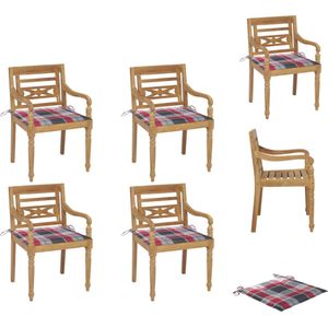 vidaXL Batavia Teakhouten Stoelen - Set van 4 - 55 x 51.5 x 84 cm - Geschuurde afwerking - Tuinstoel