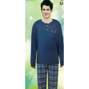 Pyjama | Zomer |mannen| Complete set heren | XXL | katoen | blauw/zwart | geruit | S&Y | heren pyjama | lange broek | lange mouwen