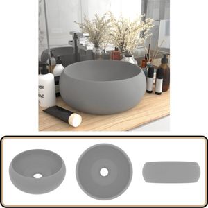 vidaXL Wastafel Rond 40x15 cm Mat Lichtgrijs Ronde Wastafel - Keramische Wastafel - Mat Grijze Wastafel - Badkamermeubel - Wastafelblad