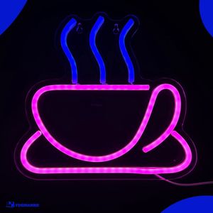 Neon Lamp - Koffie - Mok - Incl. Ophanghaakjes - Neon Sign - Neon Verlichting - Neon Led Lamp - Wandlamp