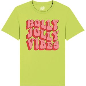 Holly Jolly Vibes - Foute Kersttrui Kerstcadeau - Dames / Heren / Unisex Kleding - Grappige Kerst Outfit - T-Shirt - Unisex - Appel Groen - Maat XXL