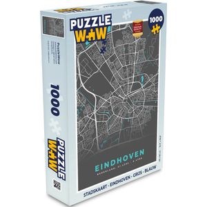 Puzzel Stadskaart - Eindhoven - Grijs - Blauw - Legpuzzel - Puzzel 1000 stukjes volwassenen - Plattegrond