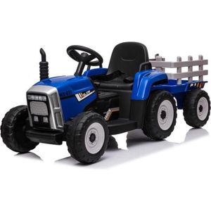 Tractor elektrisch 12V blauw + trailer, elektrische kinder tractor