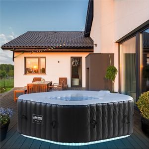GURU Opblaasbare Spa ""CORFU"" – Vierkant 158 x 158 x 68 cm – Voor 4 Personen – 2400W – LED Verlichting – 100 Luchtjets – Tot 40°C – Incl. Afstandsbediening, Filter & Accessoires