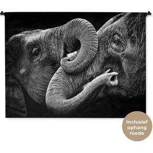 Wandkleed Dieren - Zwart-wit portret van twee olifanten Wandkleed katoen 150x112 cm - Wandtapijt met foto