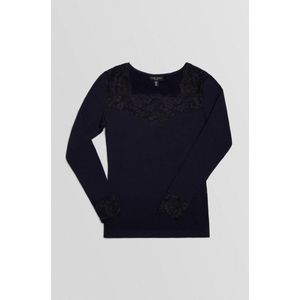 Thermisch topje met lange mouwen en kant | Zwart | M