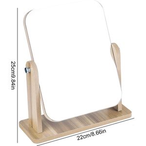 360 graden draaibare tafel-make-upspiegel hoogheldere houten bureauspiegel met standaard, rechthoekige spiegel, vrijstaand, 22 x 25 x 17 cm