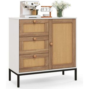 SureDeal® - Kast - Huiskamer - Buffetkast - Bohemian - Rotan - Wit - 80x35x80,5 cm - Design Kast