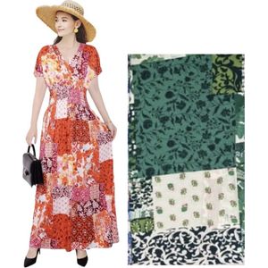 Dames maxi jurk met patchwork print S/M Groen/donkerblauw/wit