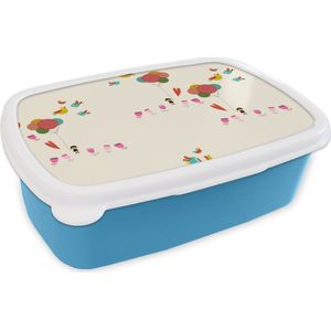 Broodtrommel Blauw - Lunchbox - Brooddoos - Meisjes - Ballonnen - Bloemen - Patronen - Girl - Kids - Kinderen - 18x12x6 cm - Kinderen - Jongen