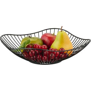 Relaxdays fruitschaal 27 cm - zwart - moderne fruitmand - laag - rond - mand voor fruit