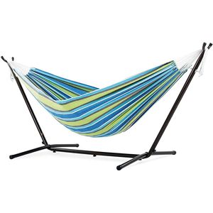 Hangmat - hangmat van stof vrijstaand met stalen frame voor twee personen en tas