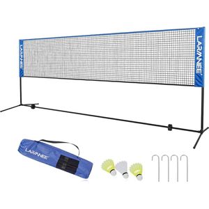 Badmintonnet, tennisnet, 3 m, 4 m, 5 m in hoogte verstelbaar, set bestaande uit net, 3 x shuttle, stabiel ijzeren frame en transporttas, voor binnen en buiten