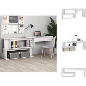 vidaXL Bureau - Hoogglans wit - 200 x 50 x 76 cm - Draaibaar - Met open vakken - Bureau