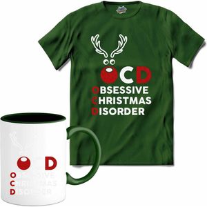 OCD - Obsessive Christmas Disorder - T-Shirt met mok - Dames - Bottle Groen - Maat XL