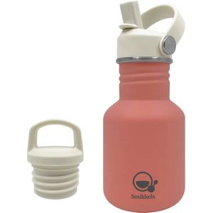 Smikkels - RVS drinkfles met vernieuwde rietjesdop - 350ml - Roze - Schoolbeker kind - Drinkbus school