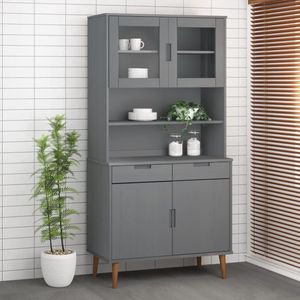 The Living Store MOLDE Opzetkast - 90 x 35 x 100 cm - Massief grenenhout met uv-vernis en gehard glas