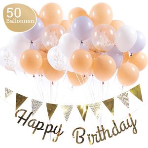 Blush Ballonnen Verjaardag & Versiering Set – Incl. Happy Birthday Slinger, Vlaggenlijn, Lint, Plakkers en 50 Ballonnen – Kant en Klaar Feest Pakket