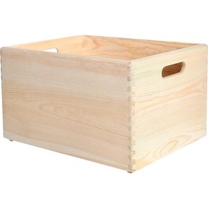 Grote Platte Houten Krat-Doos Kist - 40 x 30 x 24 cm - Handgrepen - Documenten Kostbaarheden Speelgoed Gereedschap