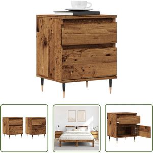 The Living Store Nachtkastjes 2 st 40x35x50 cm bewerkt hout oud houtkleurig - Nachtkastjes - Houten Nachtkastjes - Vintage Nachtkastjes - Slaapkamer Meubilair - Opbergkast