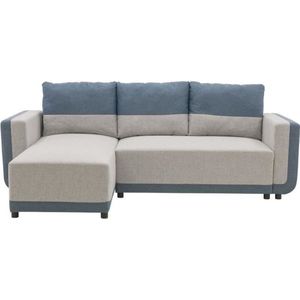 ELROY Omkeerbare hoekbank 3-4 plaatsen - Grijze en blauwe stof - L231 x H85 x D154 cm