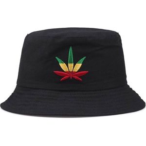 New Age Devi - Zwarte wietblad rasta kleuren bucket hat - Maat 57/58 cm - Vissershoed met stijl