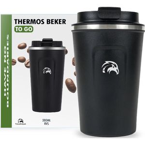 Travelhawk RVS Koffiebeker To Go - Thermosbeker - Theebeker - Koffiebekers To Go - 380ml - Zwart