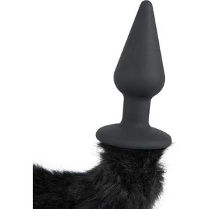 Bad Kitty – Siliconen Plug met Pluche Staart Stout en Schattig 11 cm - Zwart