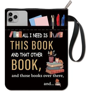 CRASPIRE Words Book Covers Black Book Protector Book Pattern Cat Book Sleeve for Paperbacks Washable Fabric Cloth Book Cover with Zipper and Extra Sleeve Pocket for Book Lovers Classmate Gifts