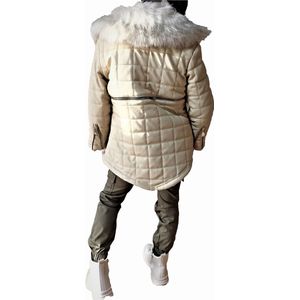 winterjas meisje-warmgevoerd meisjes jas met imitatie schapenwol- Imitatie Bontkraag-imitatieleer - zwart, 110/116 6 Jaar