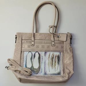 SHOPPER TAS (hand/schouder) DANDI - happinesstassen - zeer soepel PU leder - khaki - opdruk- meerdere vakjes