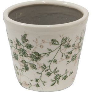 Clayre & Eef Bloempot Ø 12x10 cm Groen Beige Keramiek Bloemen Bloempot binnen